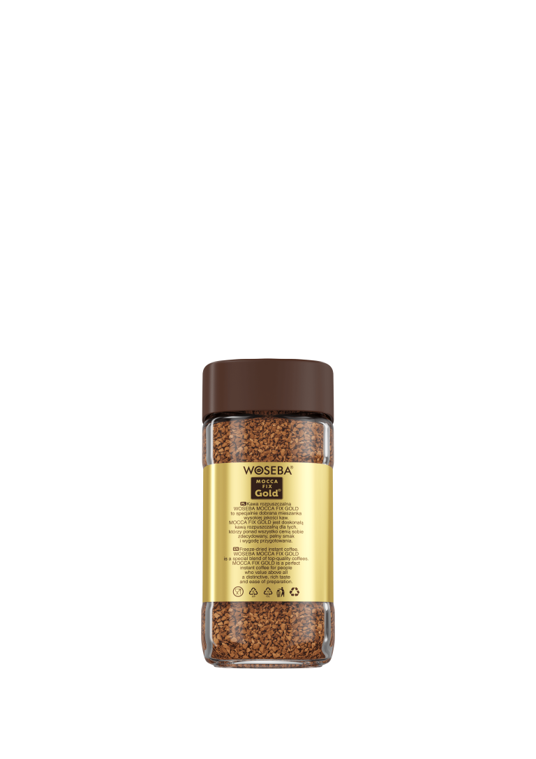 <p>Woseba Mocca Fix Gold, kawa rozpuszczalna, liofilizowana, słoik, widok tyłem, 100 g</p>
