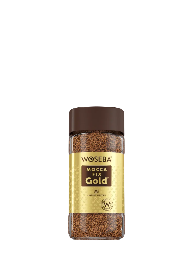 <p>Woseba Mocca Fix Gold, kawa rozpuszczalna, liofilizowana, słoik, widok przodem, 200 g</p>
