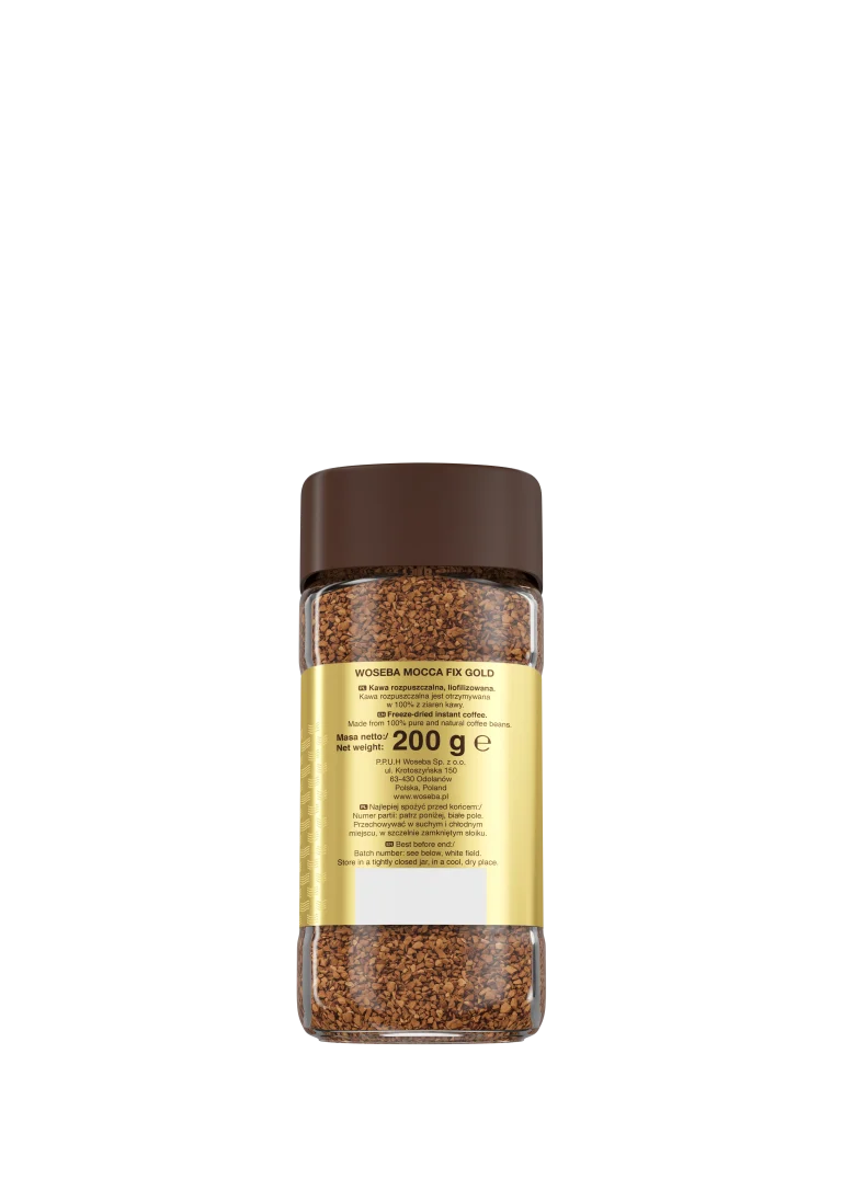 <p>Woseba Mocca Fix Gold, kawa rozpuszczalna, liofilizowana, słoik, widok prawego boku, 200 g</p>
