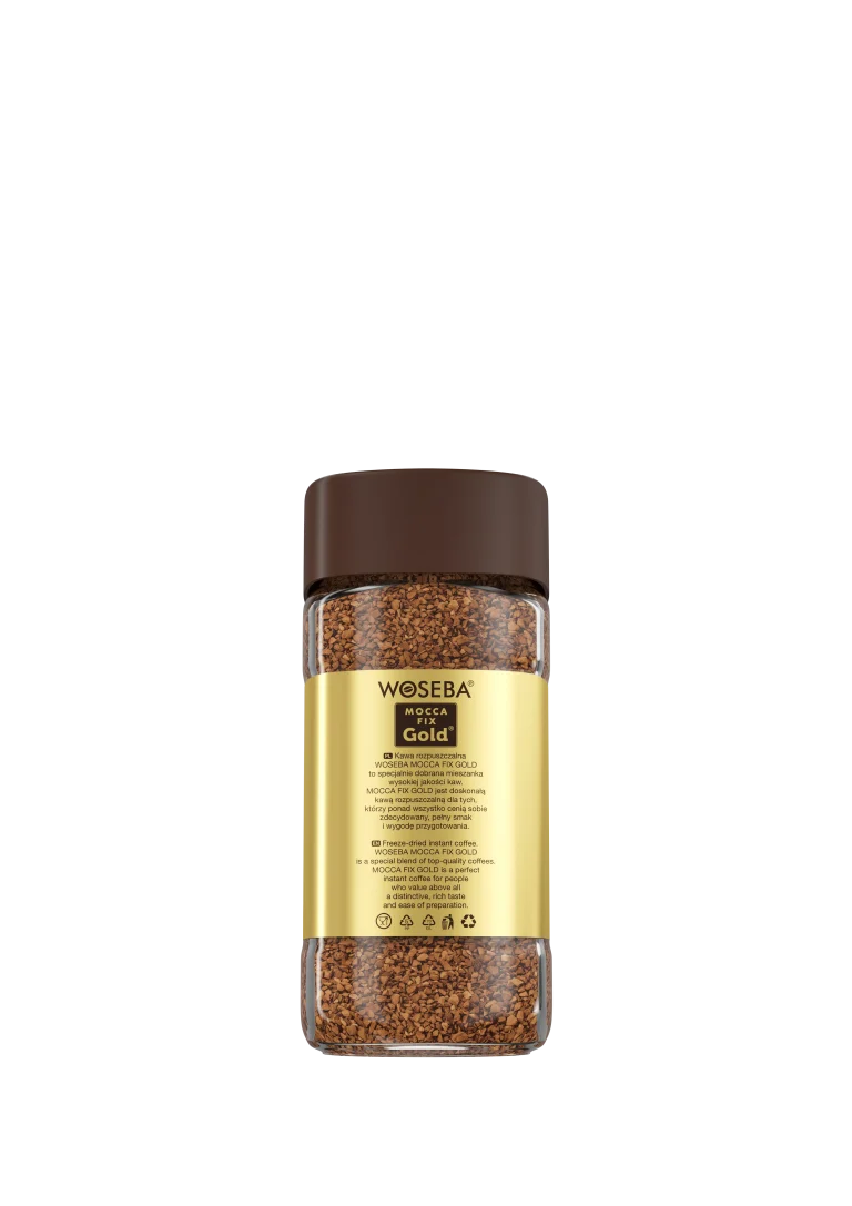 <p>Woseba Mocca Fix Gold, kawa rozpuszczalna, liofilizowana, słoik, widok tyłem, 200 g</p>
