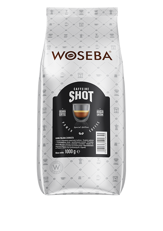 <p>Woseba Caffeine Shot, kawa ziarnista, stabilo, widok przodem, 1000 g</p>
