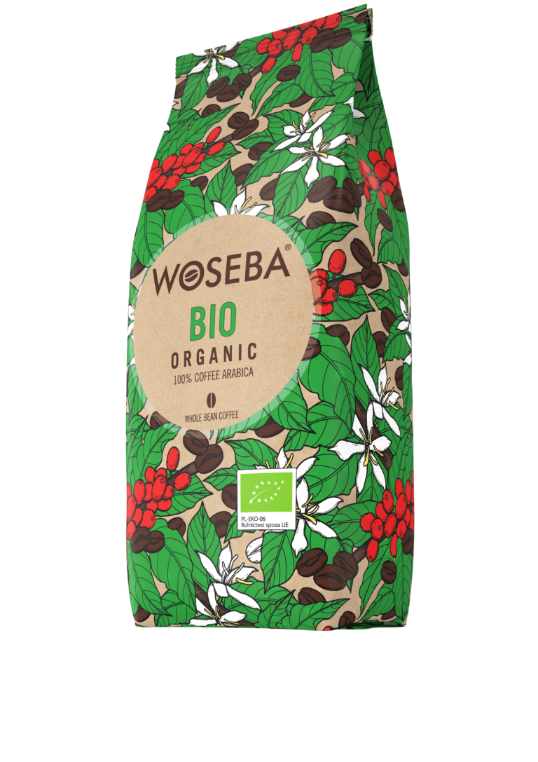 <p>Woseba Bio Organic, kawa ziarnista, stabilo, widok bokiem, 1000 g</p>
