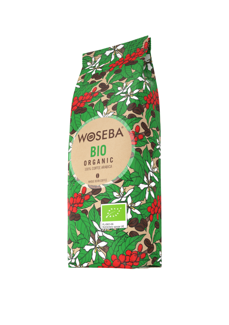 <p>Woseba Bio Organic, kawa ziarnista, stabilo, widok bokiem, 500 g</p>

